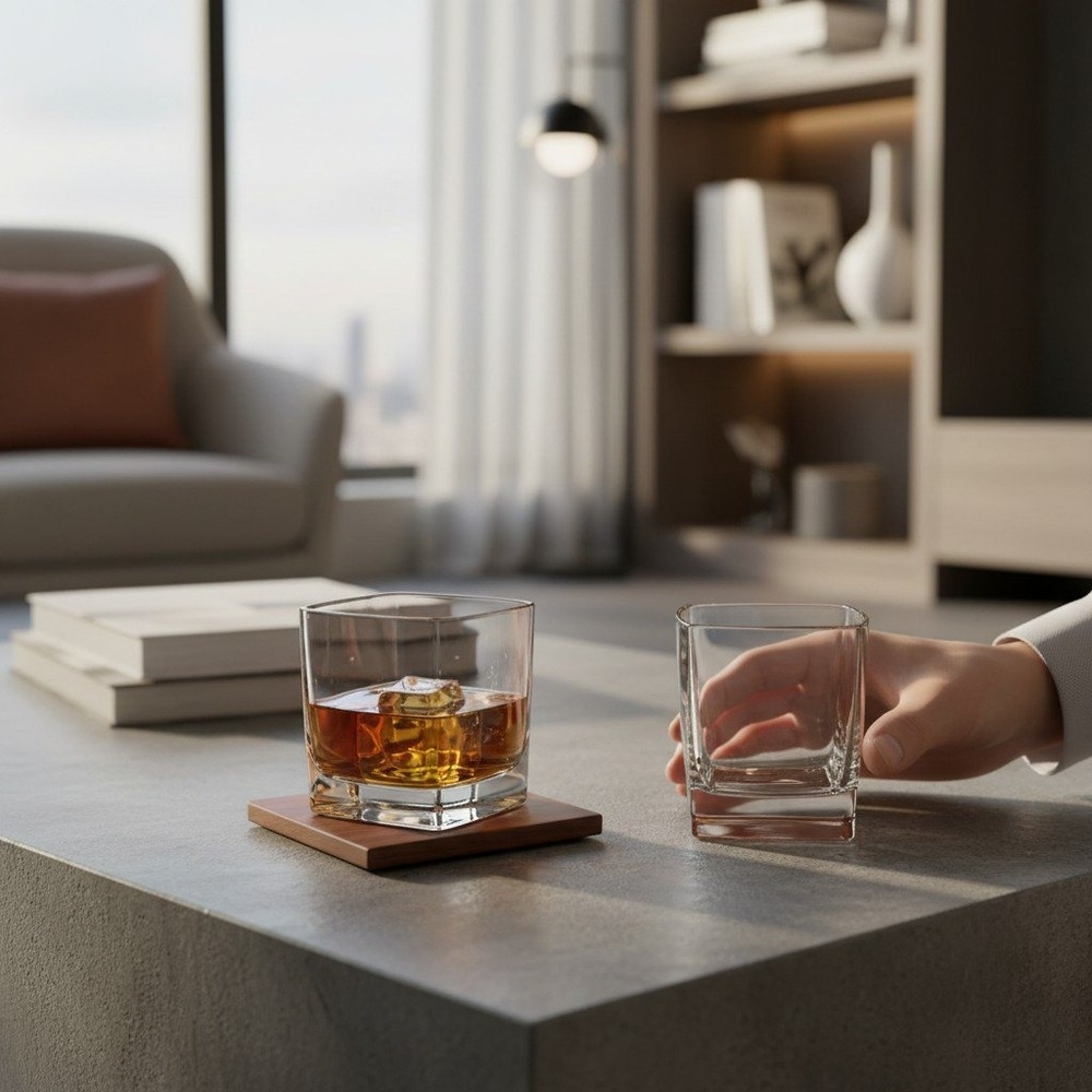 JoyJolt Carre Whiskey Glasses Set of 2 10oz Clear Square New